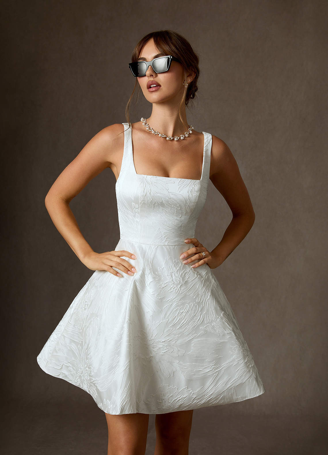 elyessen Regina Diamond White A-Line with Pockets Floral Jacquard Dress