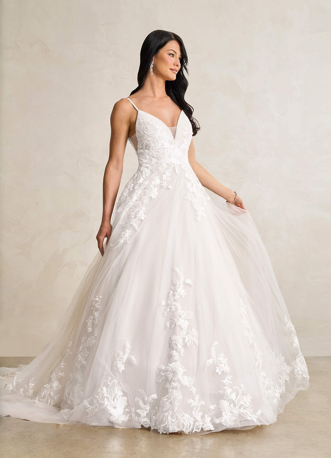 elyessen Rhodes Diamond White A-Line V-Neck Sequins Tulle Dress