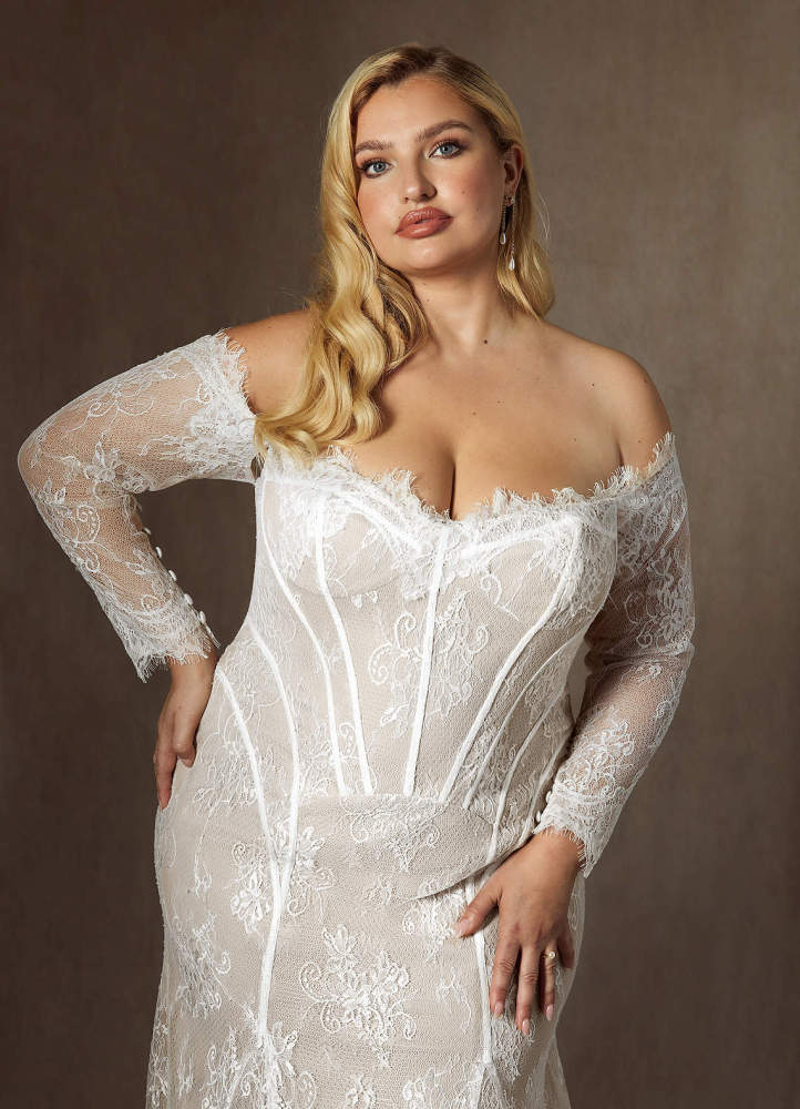 elyessen Katherine Diamond White Mermaid Off the Shoulder Tulle Dress