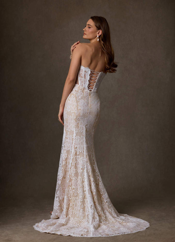 elyessen Diamond White Sheath Strapless Lace Dress