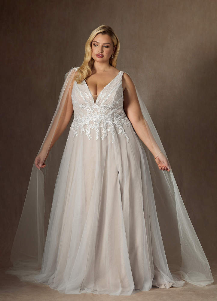 elyessen Goddess Two-Piece Diamond White A-Line V-Neck Sequins Tulle Dress