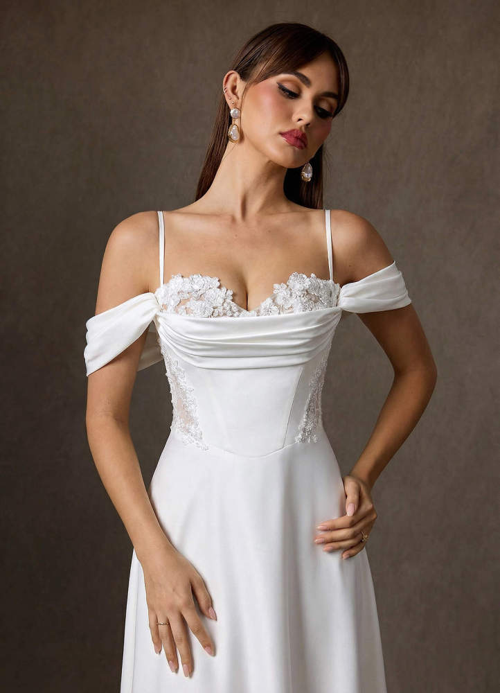 elyessen  Diamond White A-Line Sweetheart Neckline Crepe Back Satin Dress