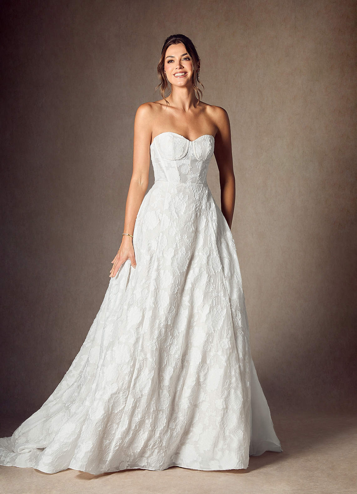 elyessen Meadow Diamond White Ball-Gown Strapless Floral Burnout Jacquard Dress