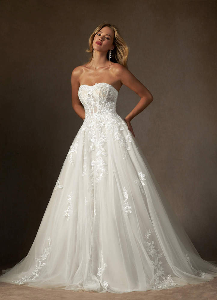 elyessen Keri Diamond White Ball-Gown Strapless Lace Dress