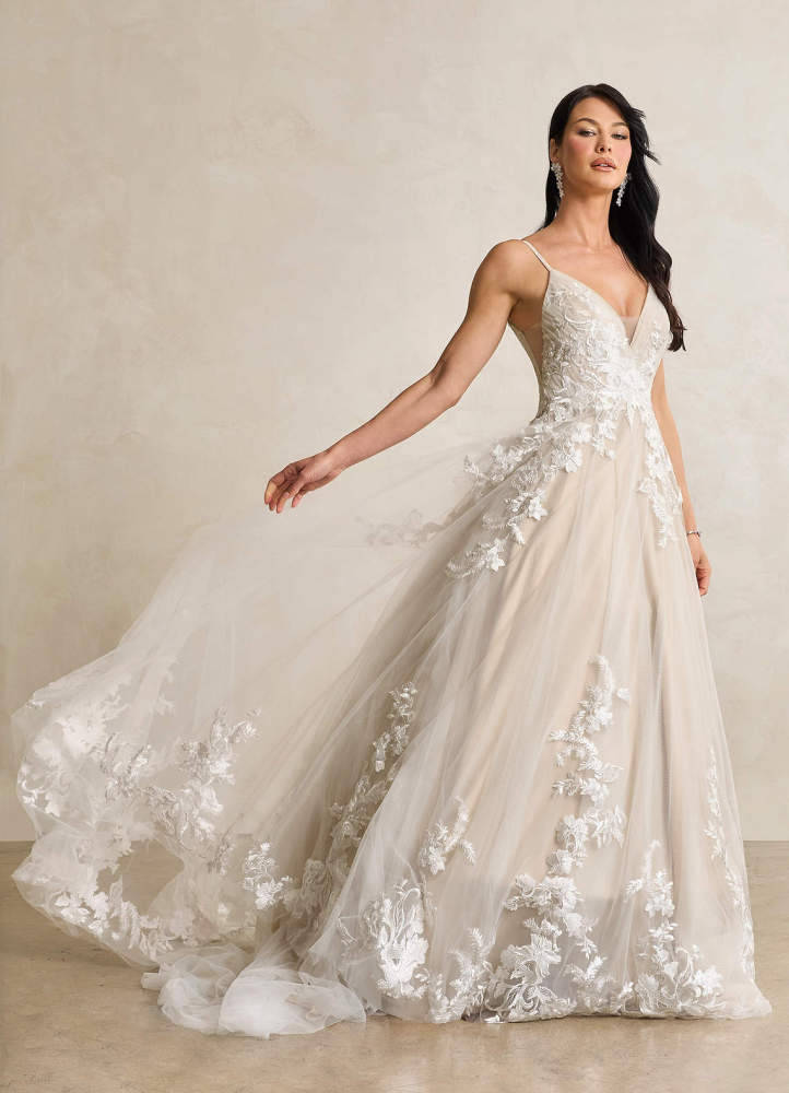 elyessen  Diamond White A-Line V-Neck Sequins Tulle Dress