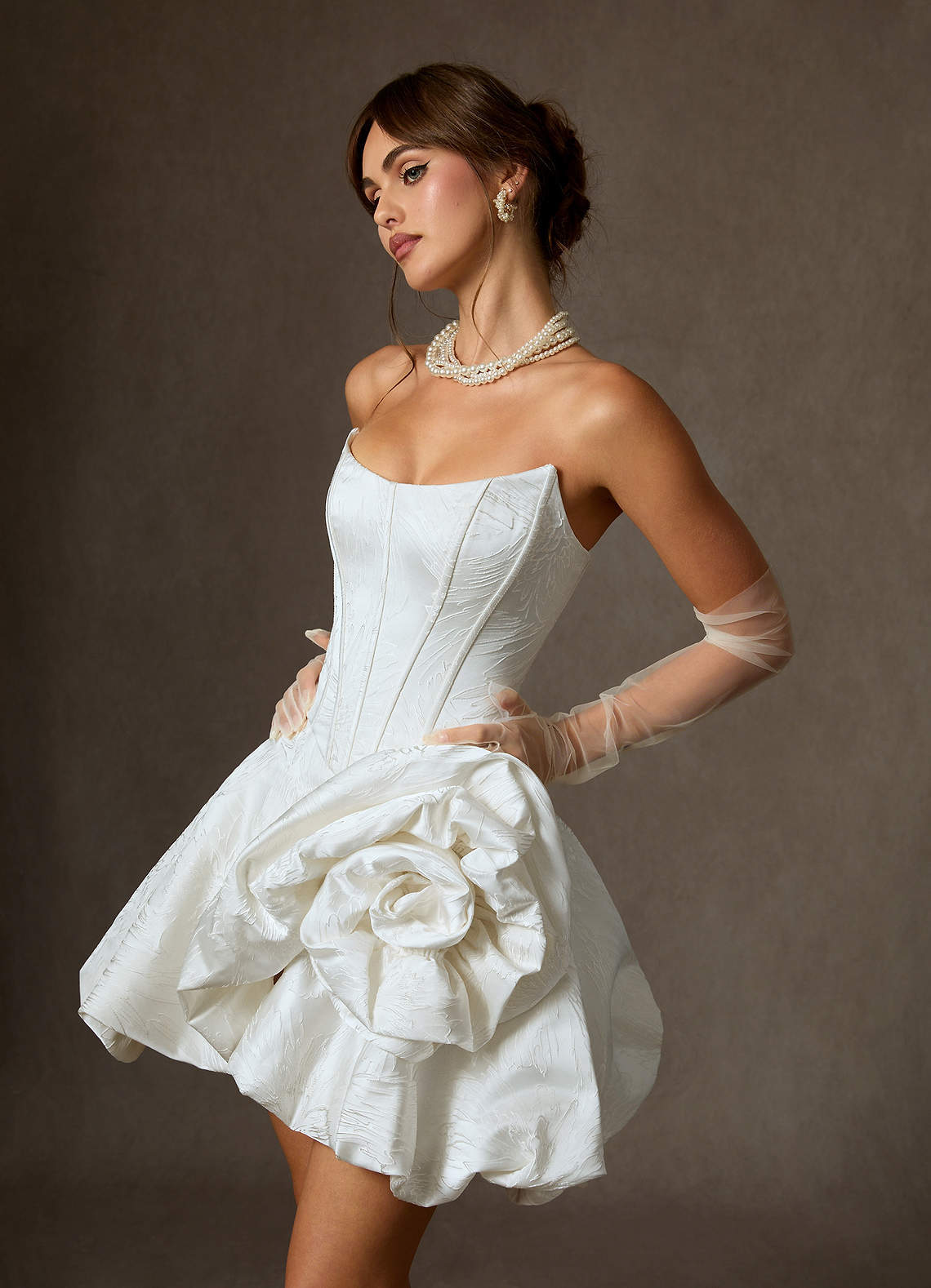 elyessen Kloe Two-Piece Diamond White Ball-Gown Strapless Floral Jacquard Dress