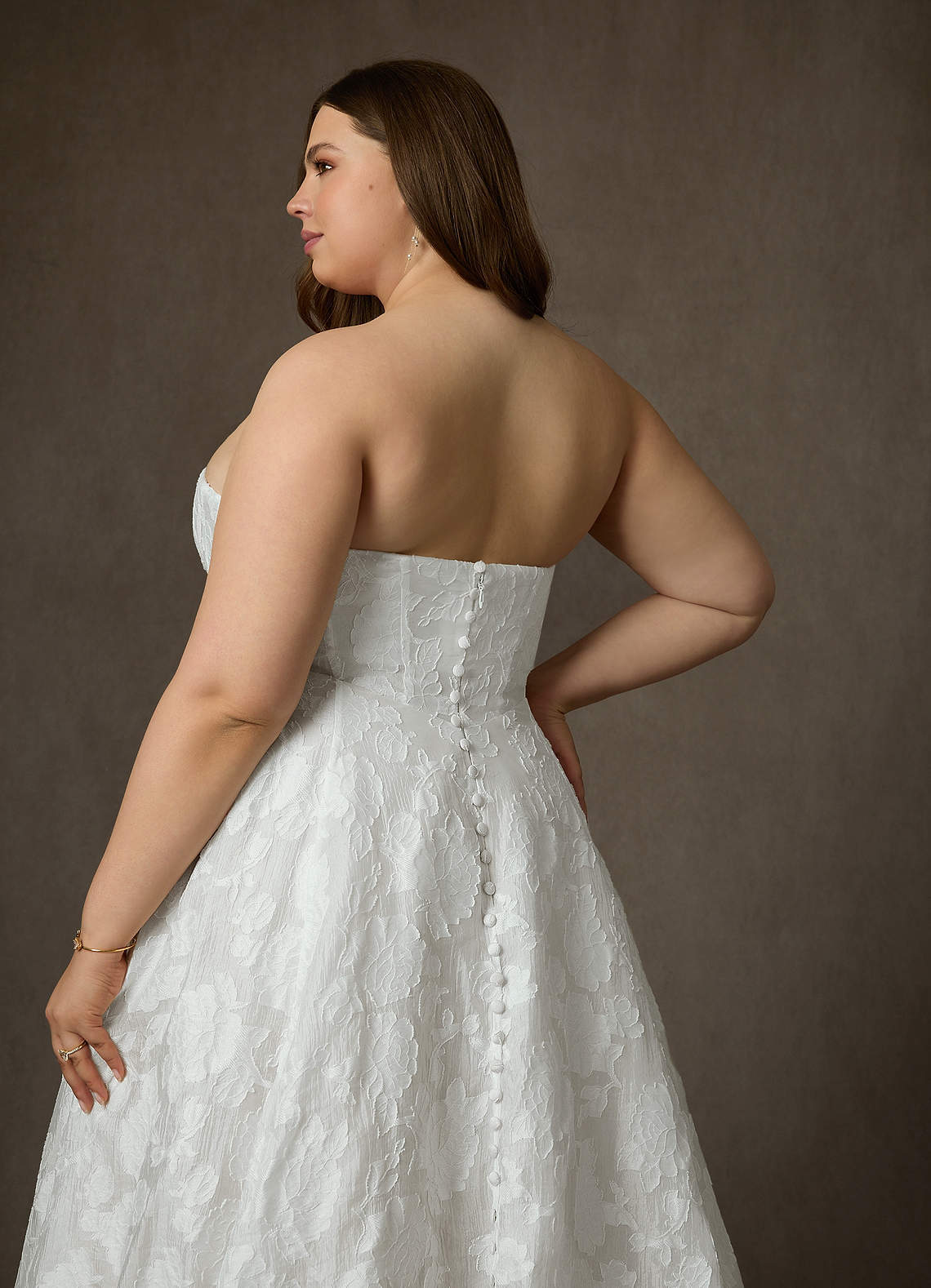 elyessen Meadow Diamond White Ball-Gown Strapless Floral Burnout Jacquard Dress