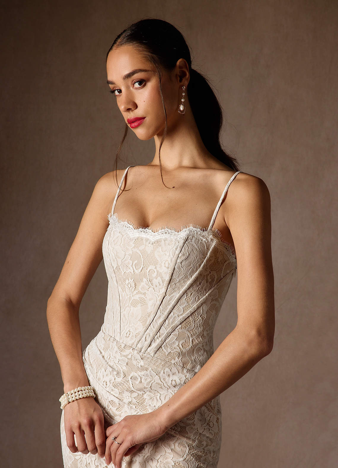 elyessen Diamond White Sheath Strapless Lace Dress