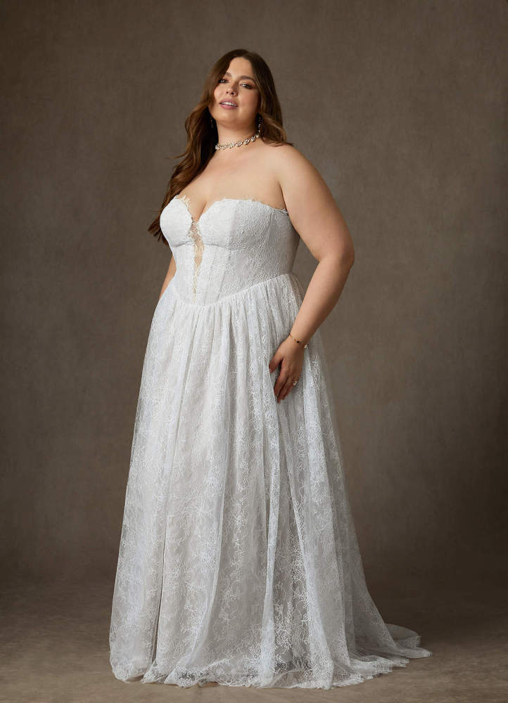 elyessen Lorena Diamond White A-Line Strapless Lace Dress