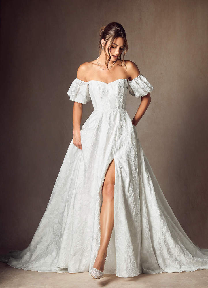 elyessen Gladiola Diamond White Ball-Gown Sweetheart Neckline Floral Burnout Jacquard Dress