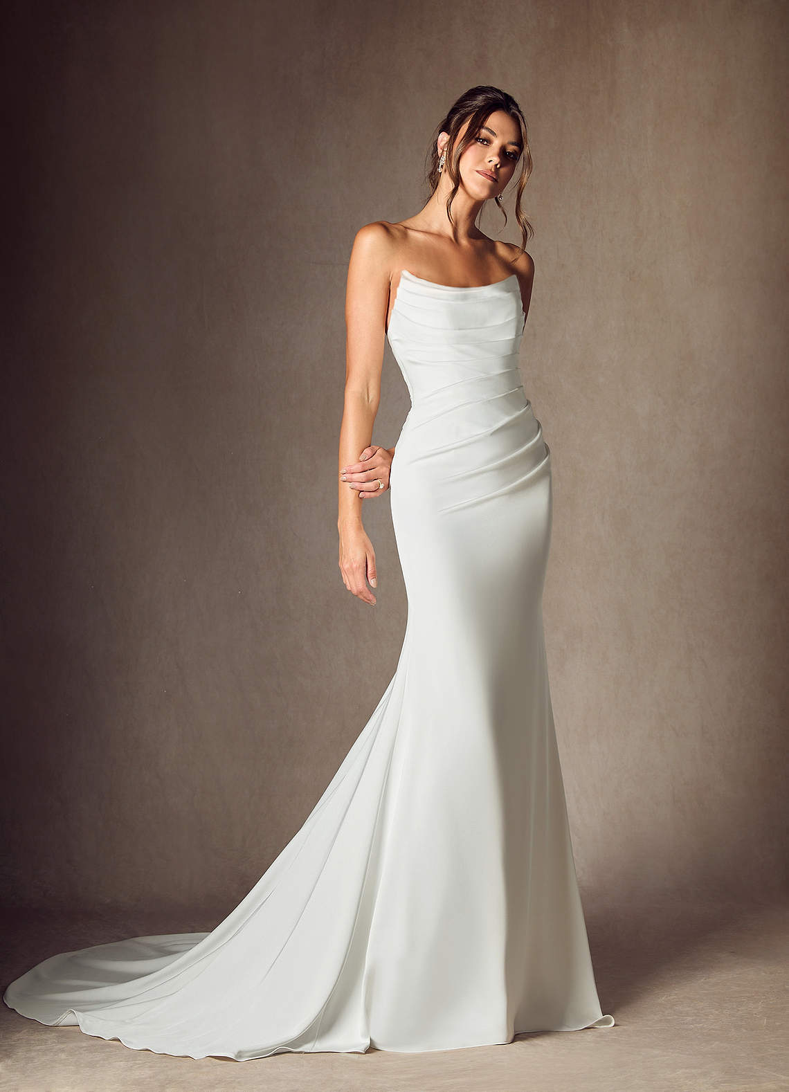 elyessen Elyse Diamond White Mermaid Strapless Crepe Back Satin Dress