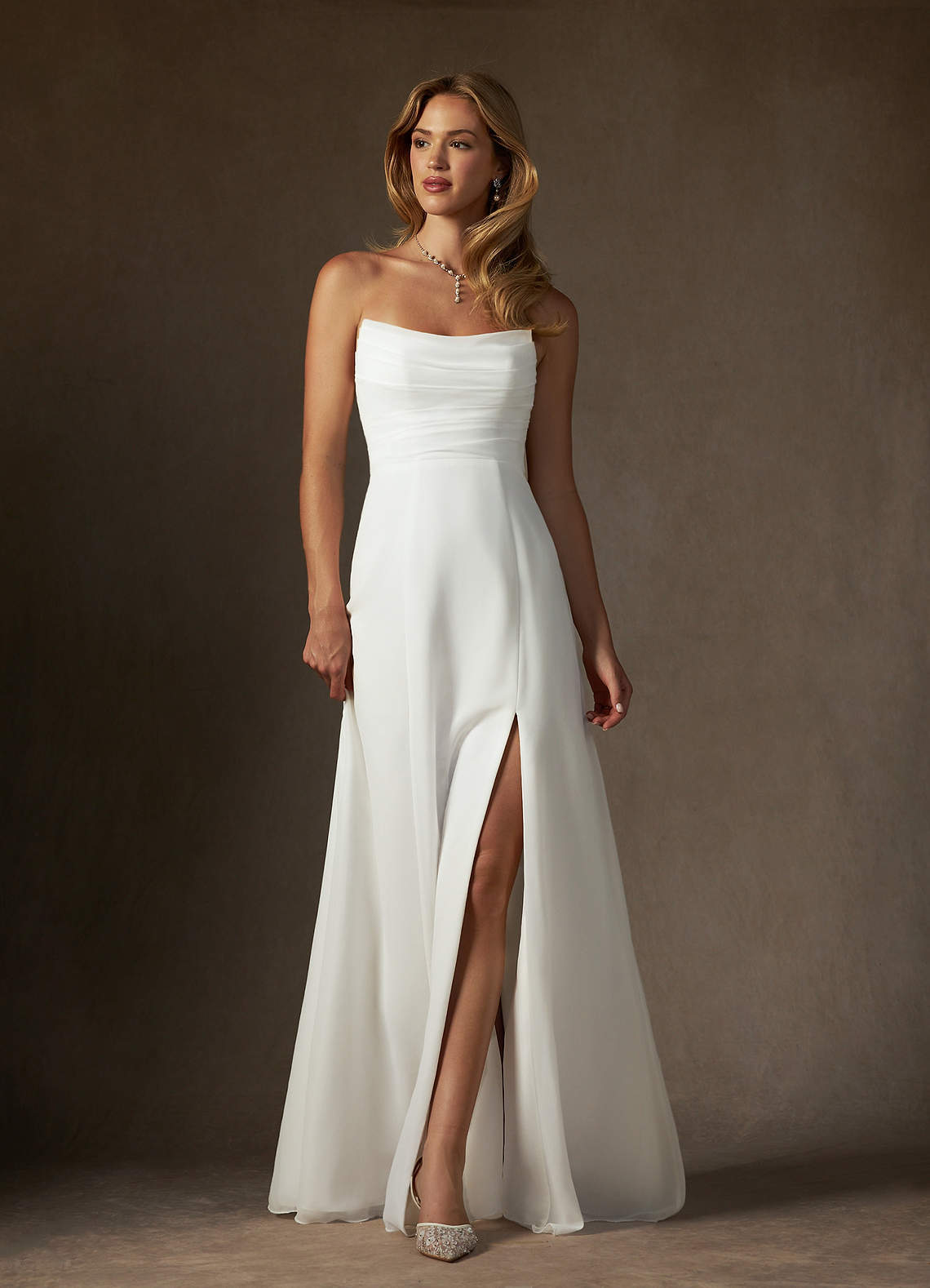 elyessen Camryn Diamond White A-Line Strapless Chiffon Dress