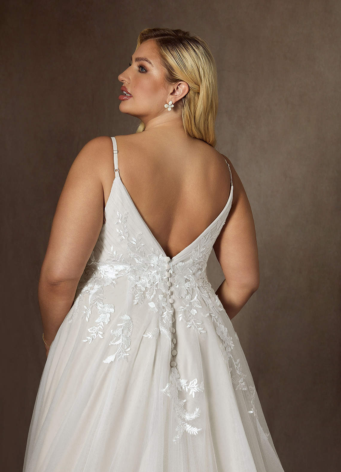 elyessen Rhodes Diamond White A-Line V-Neck Sequins Tulle Dress