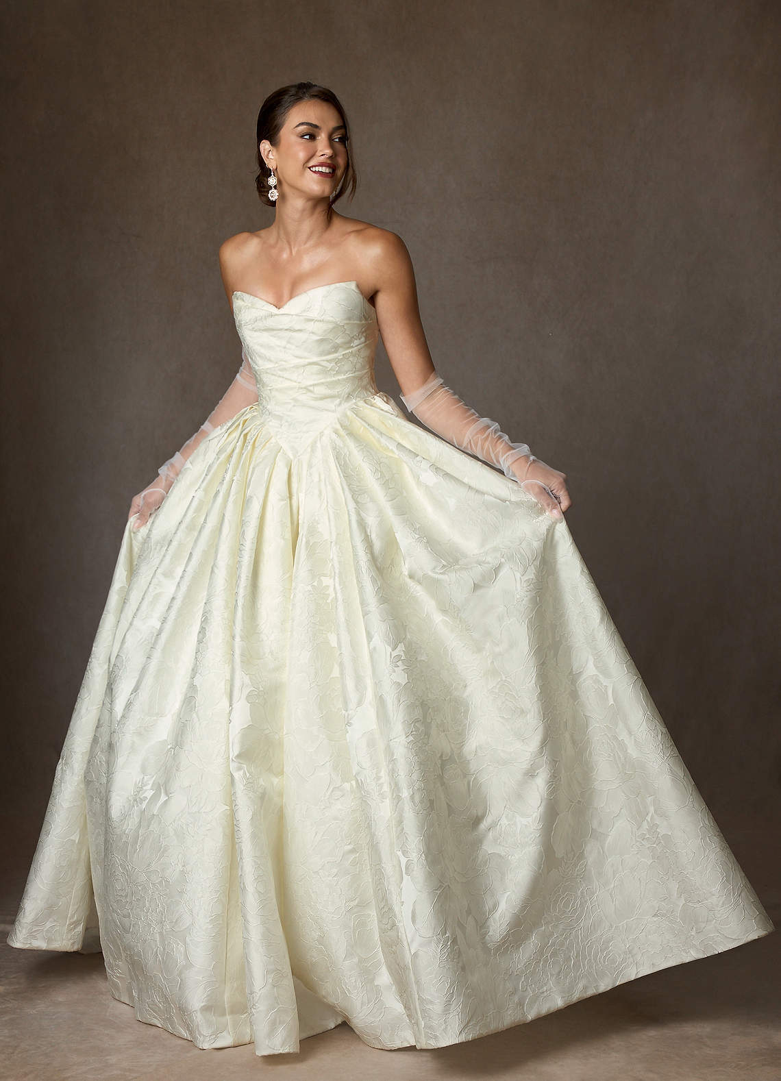 elyessen Celestia Diamond White Ball-Gown Strapless Floral Jacquard Dress