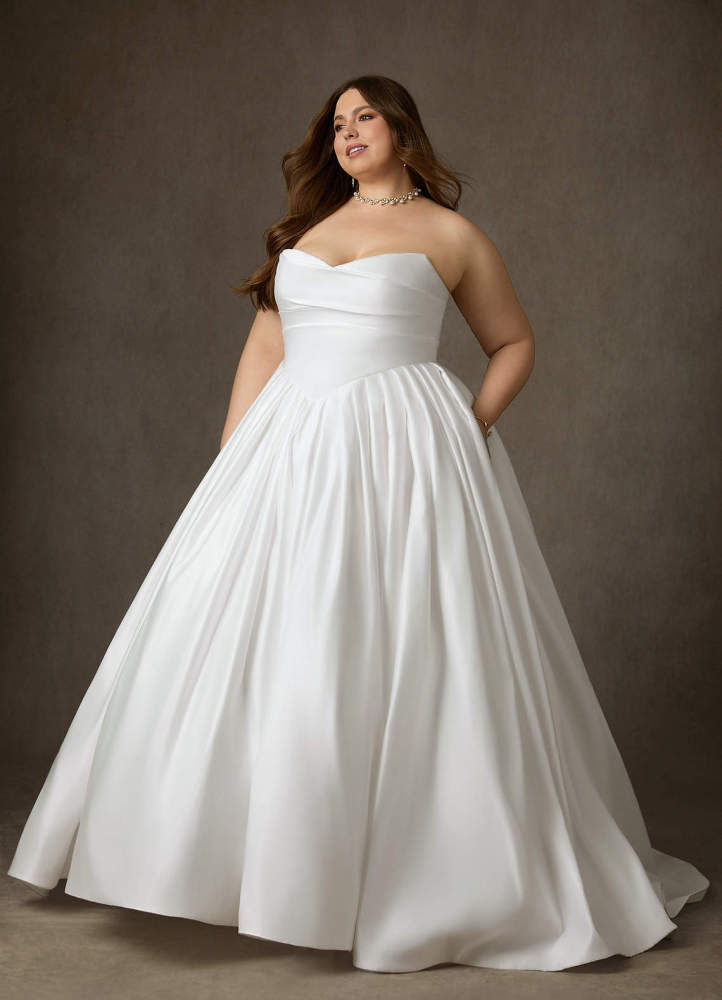 elyessen Celestia Diamond White Ball-Gown Strapless Matte Satin Dress