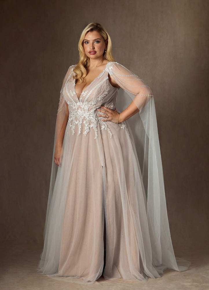 elyessen Goddess Two-Piece Diamond White A-Line V-Neck Sequins Tulle Dress
