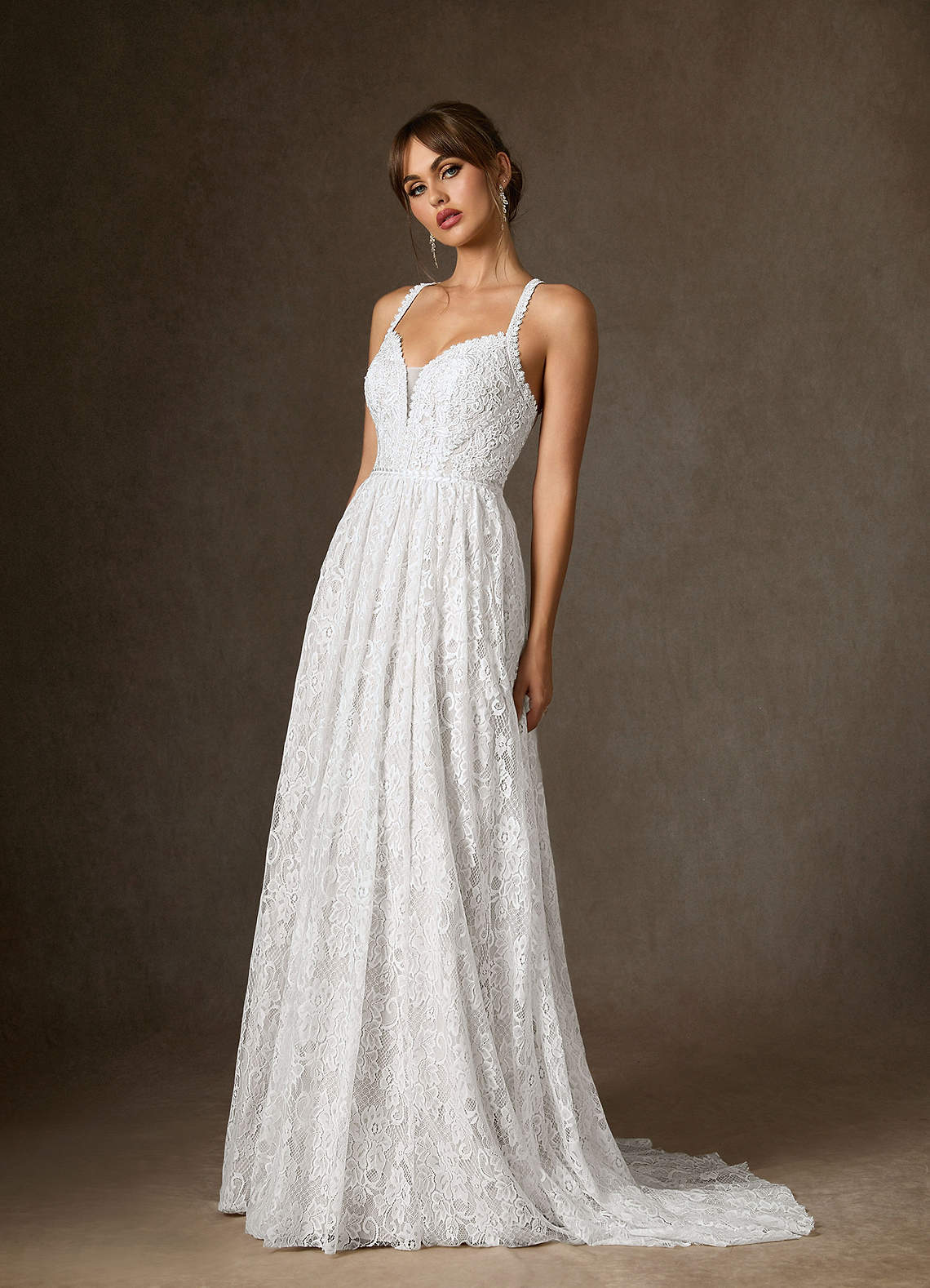 elyessen August Diamond White Champagne A-Line Lace Dress