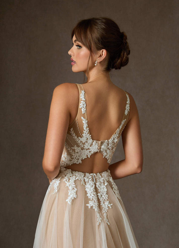 elyessen Goddess Two-Piece Diamond White A-Line V-Neck Sequins Tulle Dress