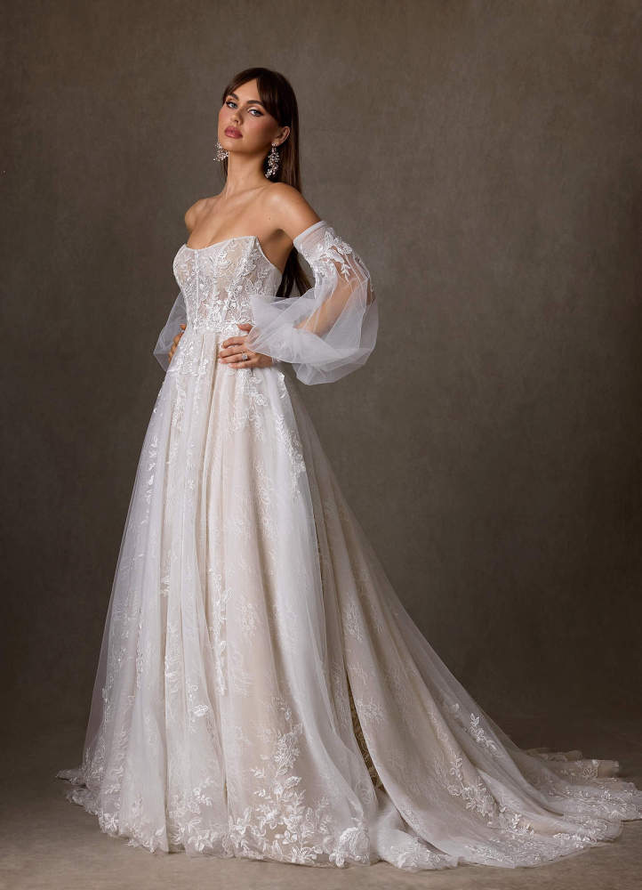 elyessen Two-Piece Diamond White Ball-Gown Strapless Lace Dress