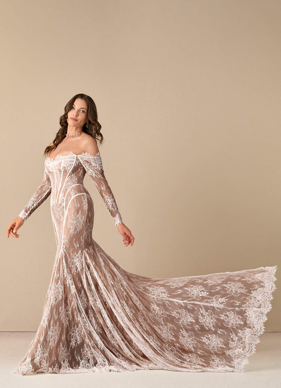 elyessen  Diamond White Mermaid Off the Shoulder Tulle Dress
