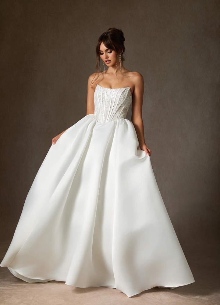 elyessen Mirabeth Diamond White Ball-Gown Strapless Lace Dress