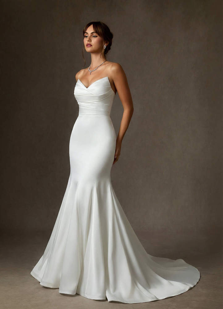 elyessen Lanelle Diamond White Mermaid Crepe Back Satin Dress