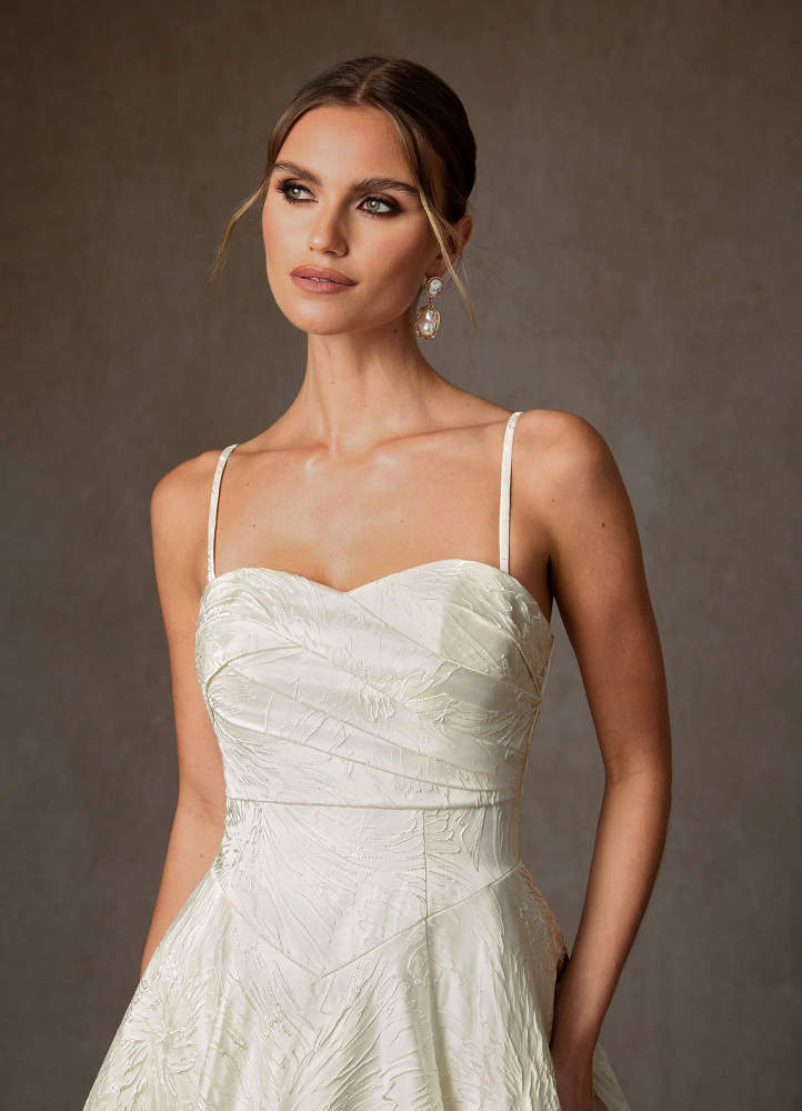 elyessen Tallulah Diamond White A-Line Strapless Floral Jacquard Dress