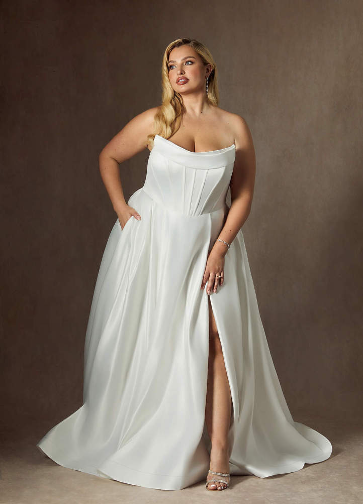 elyessen Katalina Diamond White Ball-Gown Strapless Satin Dress