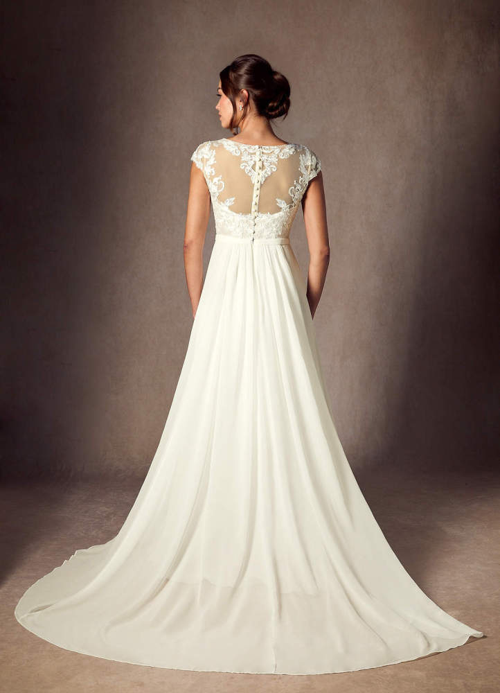 elyessen  Diamond White A-Line Scoop Sequins Chiffon Dress