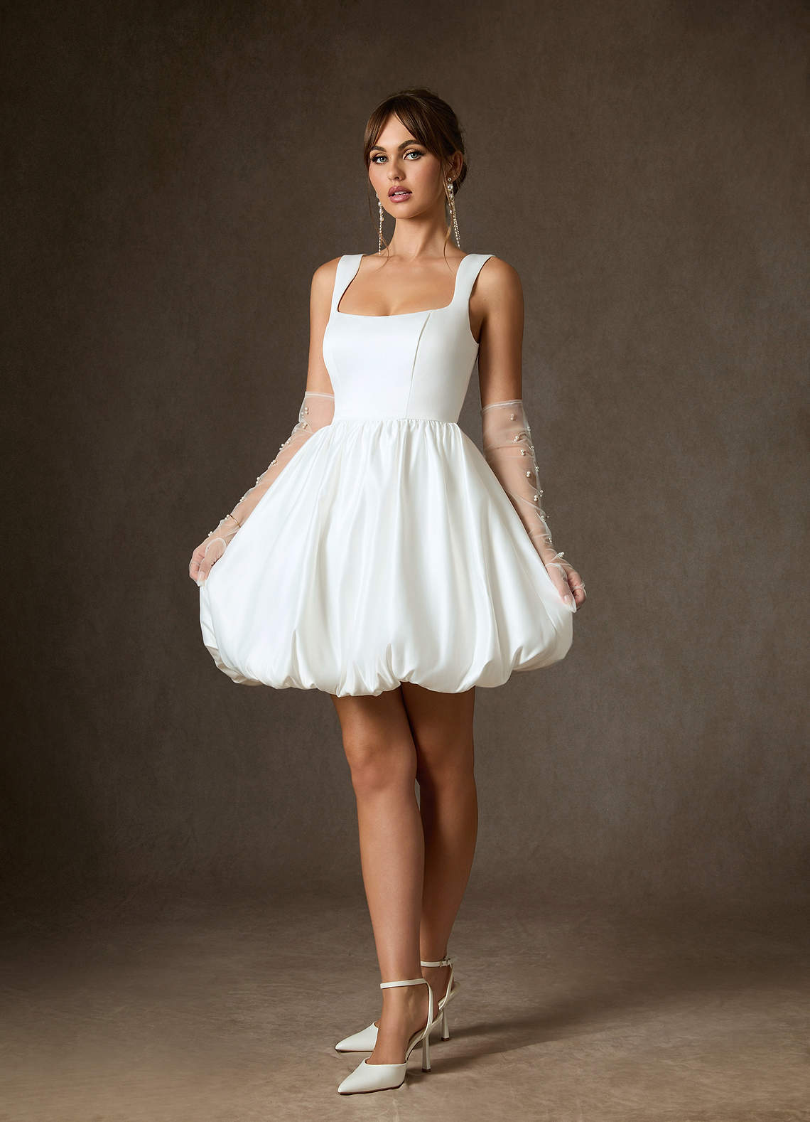 elyessen Blossom Diamond White A-Line with Pockets Satin Dress
