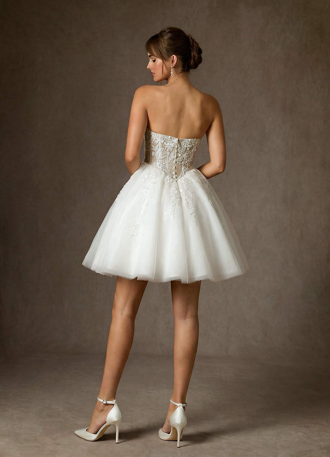 elyessen Anaiza Diamond White Ball-Gown Strapless Lace Dress