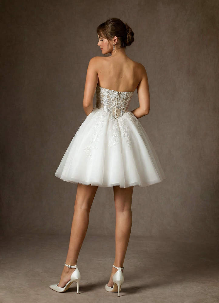 elyessen Anaiza Diamond White Ball-Gown Strapless Lace Dress