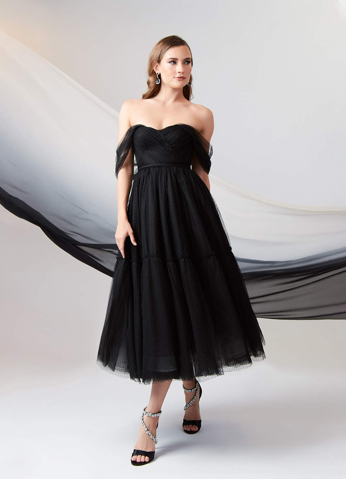 elyessen Vienna Diamond White Champagne A-Line Off-The-Shouler Tulle Dress