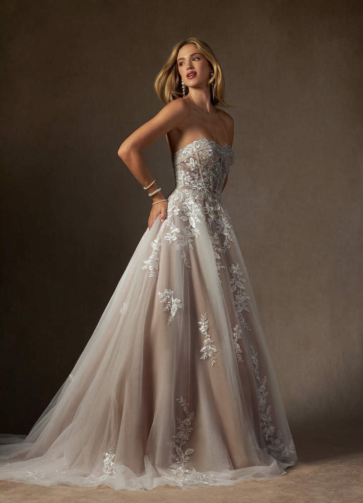 elyessen  Diamond White Ball-Gown Strapless Lace Dress
