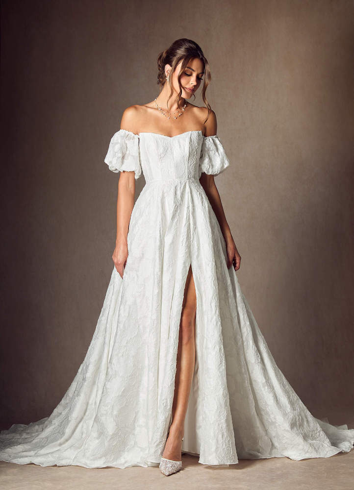 elyessen Gladiola Diamond White Ball-Gown Sweetheart Neckline Floral Burnout Jacquard Dress