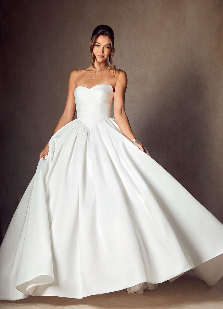 elyessen Celestia Diamond White Ball-Gown Strapless Matte Satin Dress
