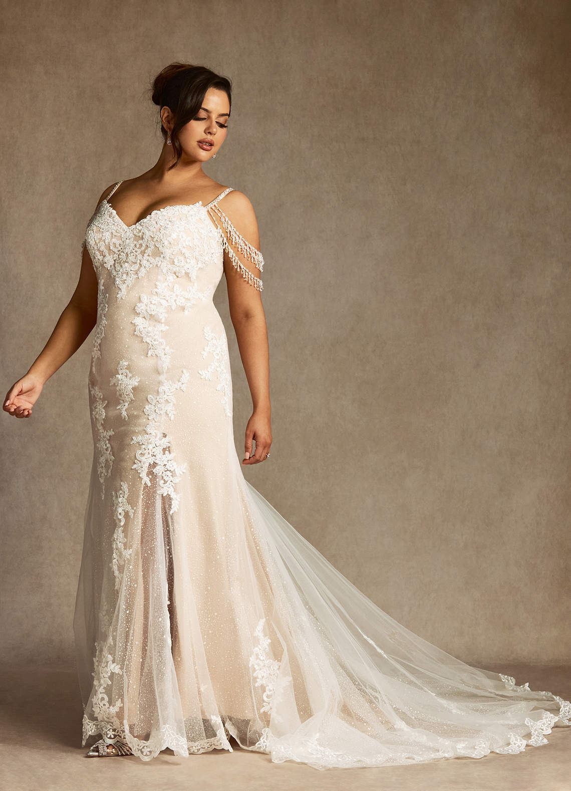 elyessen  Diamond White Mermaid Sequins Tulle Dress