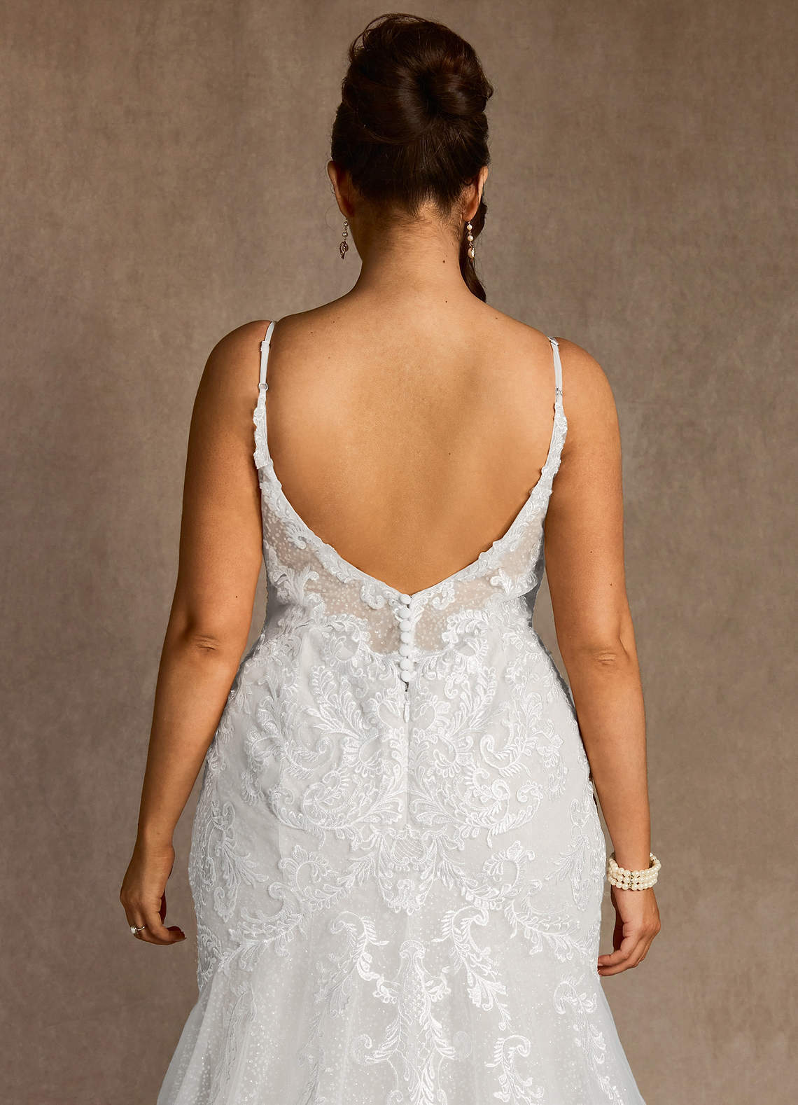 elyessen Selene Diamond White Mermaid V-Neck Lace Dress