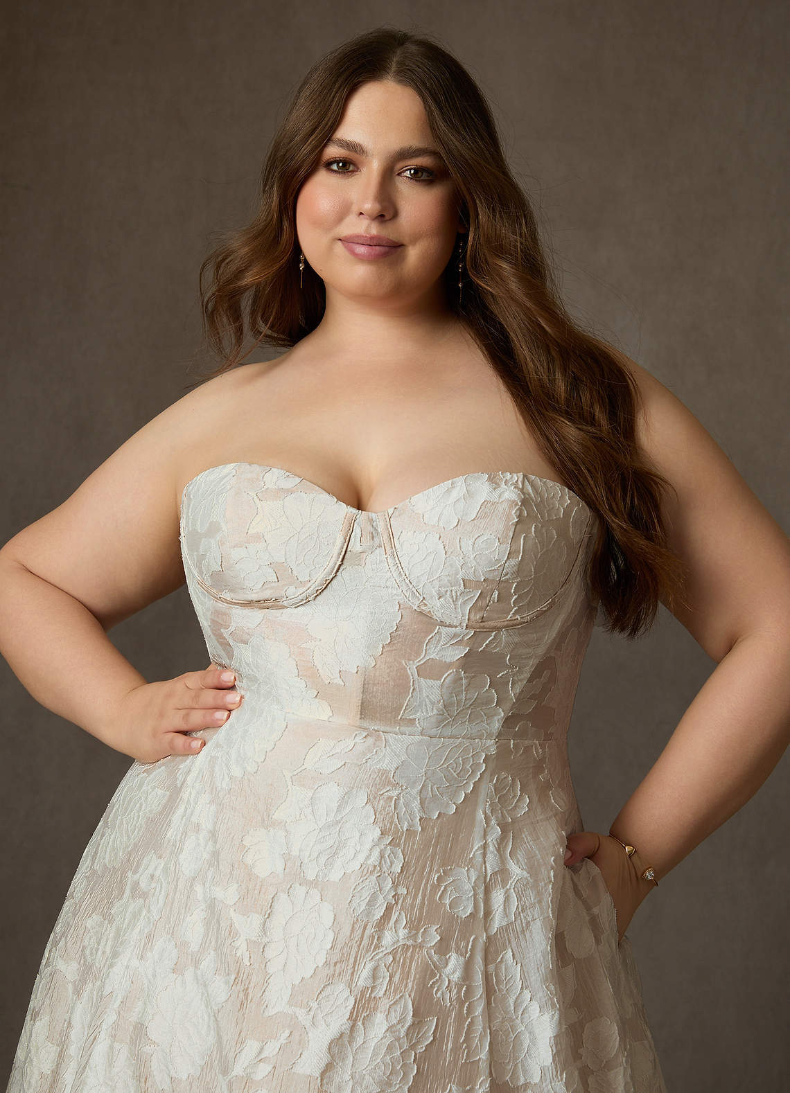 elyessen  Diamond White Ball-Gown Strapless Floral Burnout Jacquard Dress