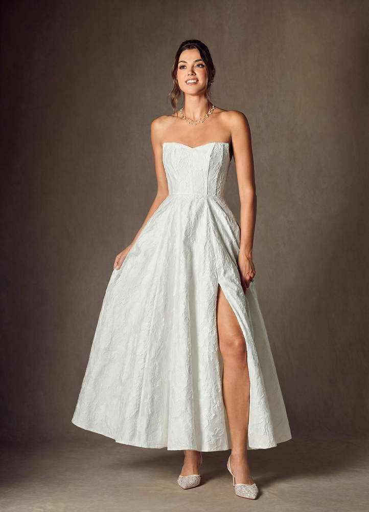 elyessen Clotille Diamond White Ball-Gown Sweetheart Neckline Floral Burnout Jacquard Dress