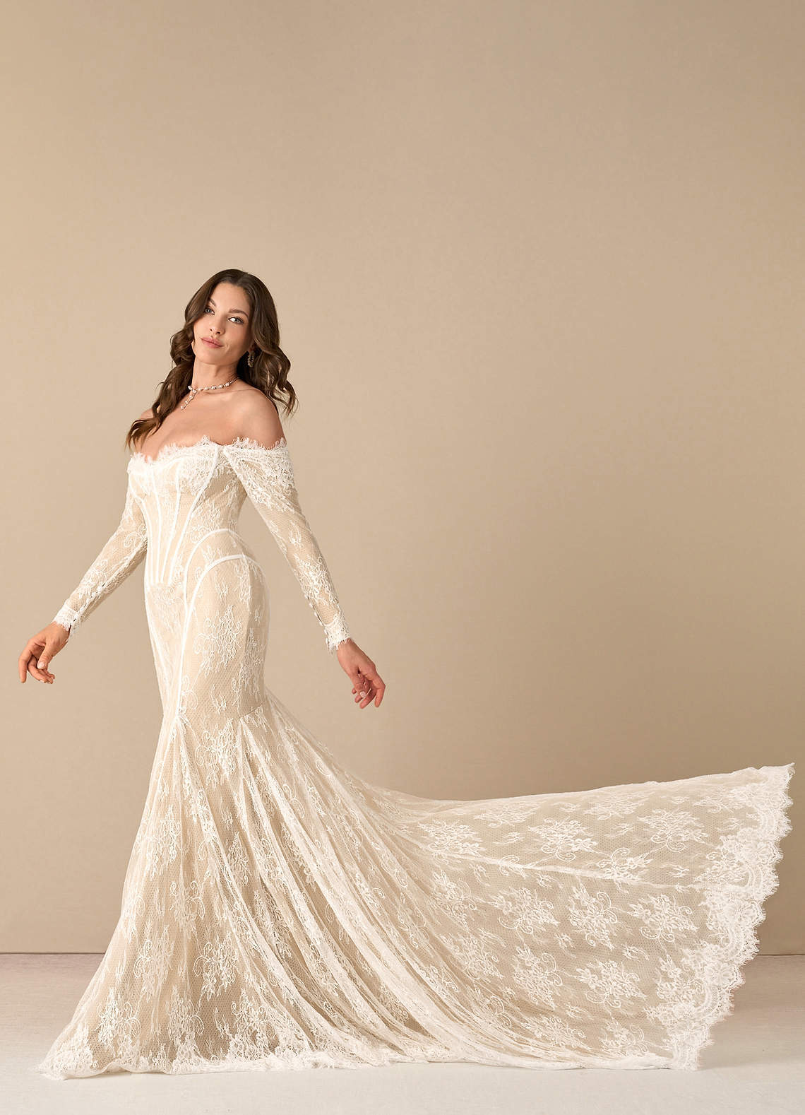elyessen Katherine Diamond White Mermaid Off the Shoulder Tulle Dress