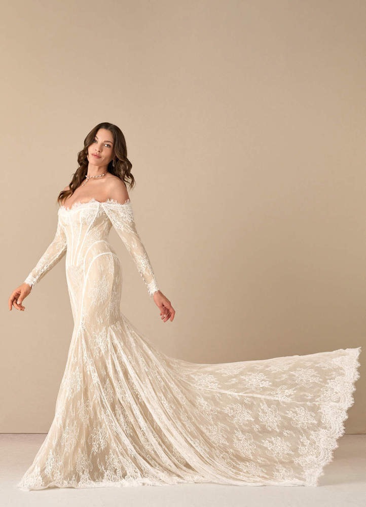 elyessen Katherine Diamond White Mermaid Off the Shoulder Tulle Dress
