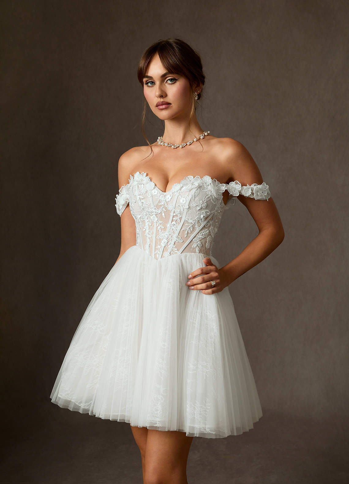 elyessen Sorel Diamond White Ball-Gown Off the Shoulder Lace Dress