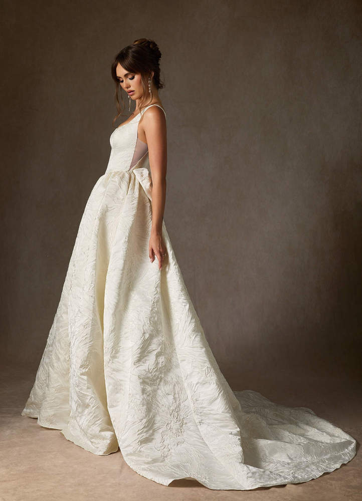 elyessen  Diamond White Ball-Gown with Pockets Floral Jacquard Dress