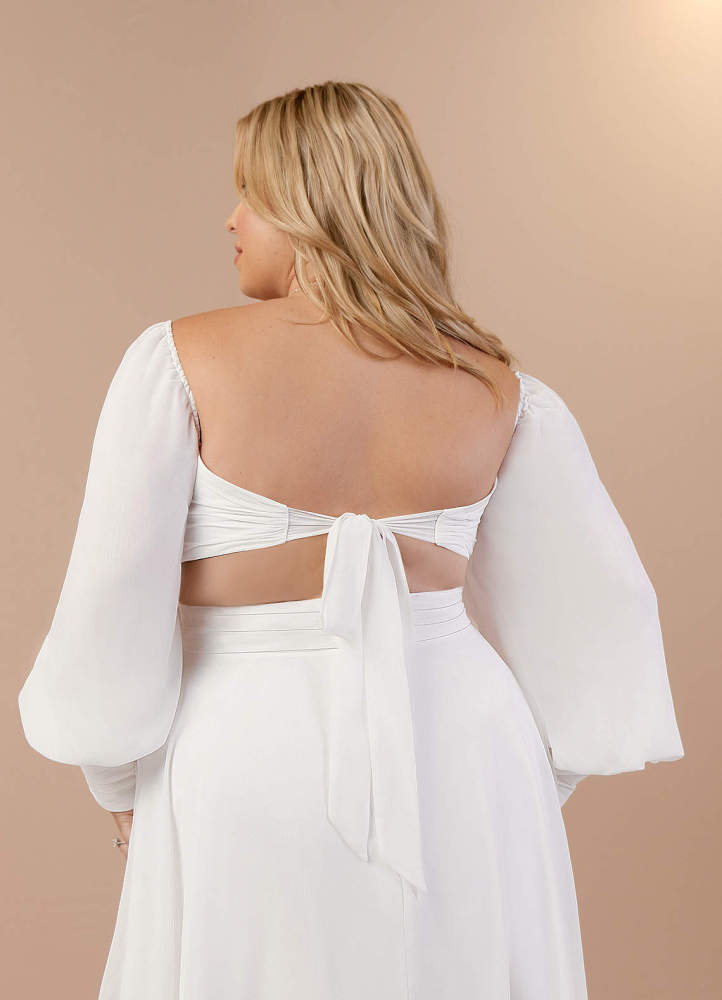 elyessen Delfina Diamond White A-Line V-Neck Pleated Chiffon Dress