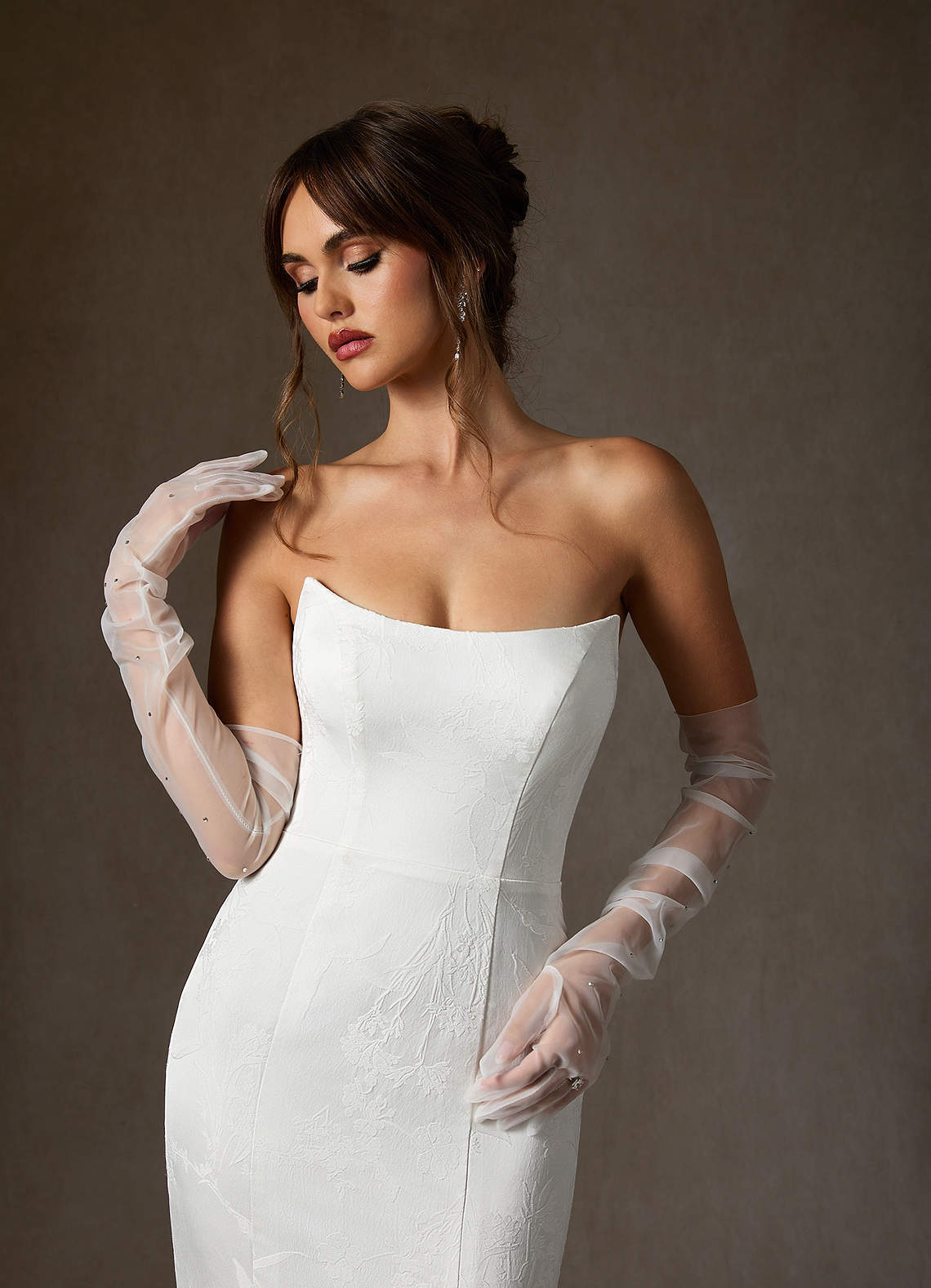 elyessen Serephina Diamond White Mermaid Strapless Jacquard Dress