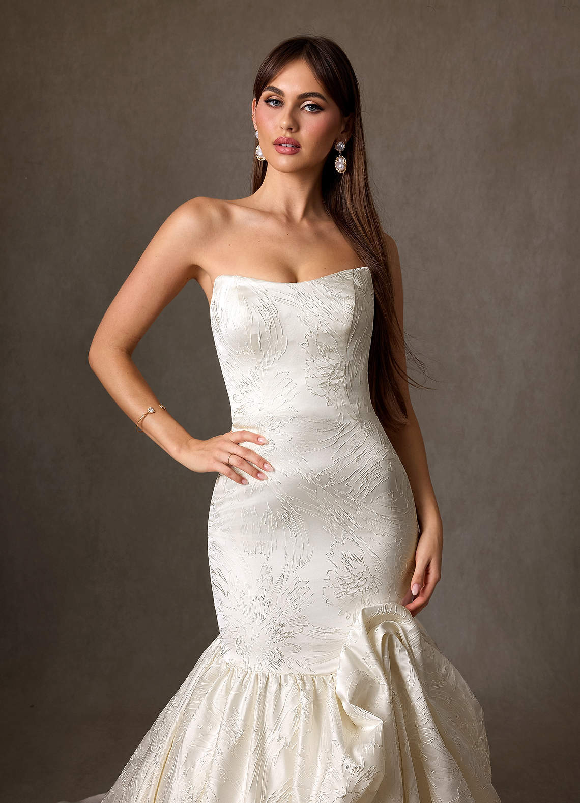 elyessen Quinta Diamond White Mermaid Strapless Floral Jacquard Dress