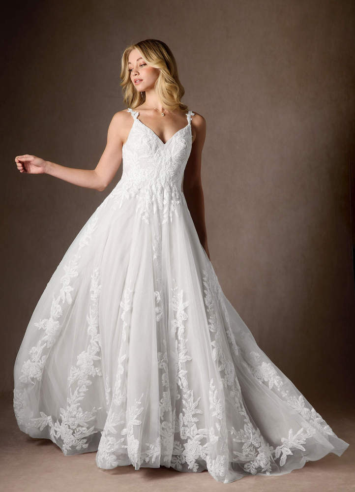 elyessen Delaina Diamond White A-Line V-Neck Sequins Tulle Dress