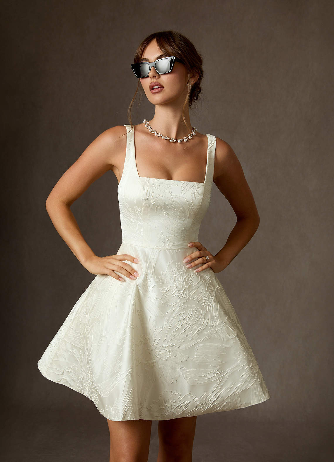 elyessen Regina Diamond White A-Line with Pockets Floral Jacquard Dress