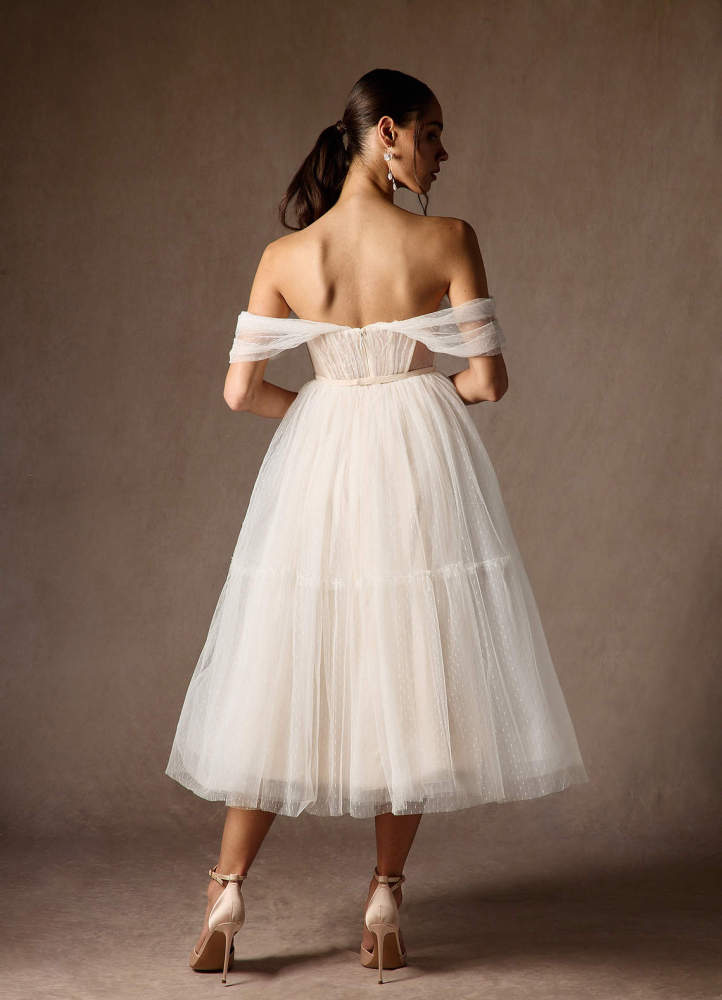 elyessen Vienna Diamond White Champagne A-Line Off-The-Shouler Tulle Dress